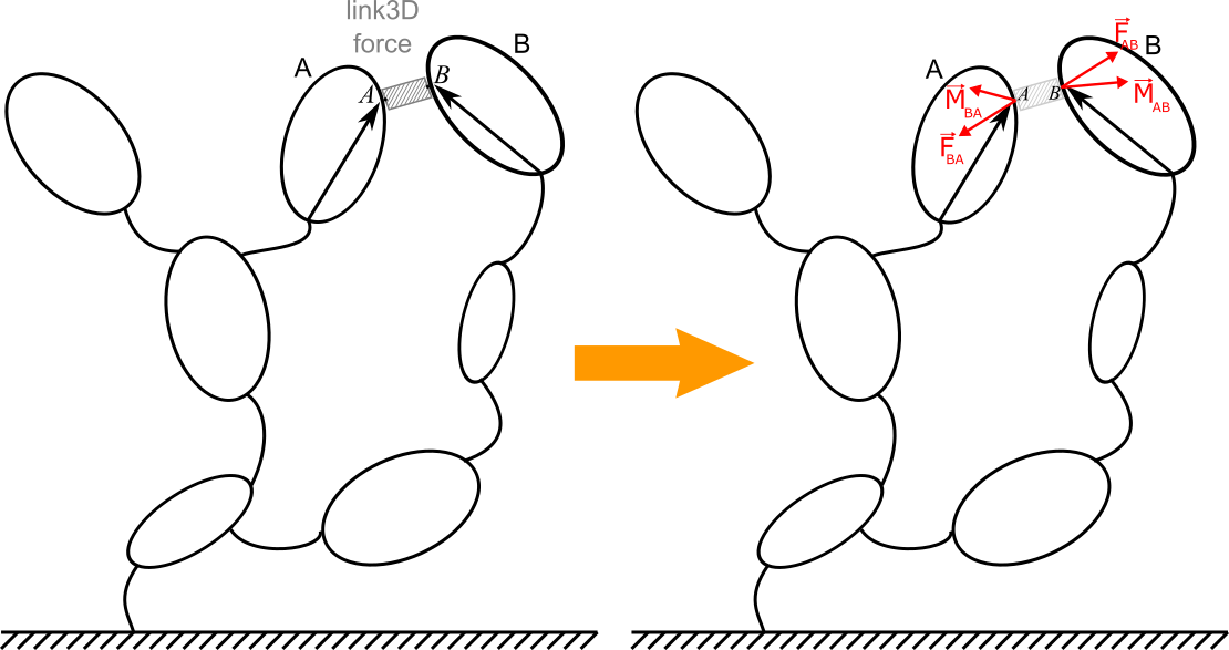 Illustration of the 3D link concept using a potato multibody diagram