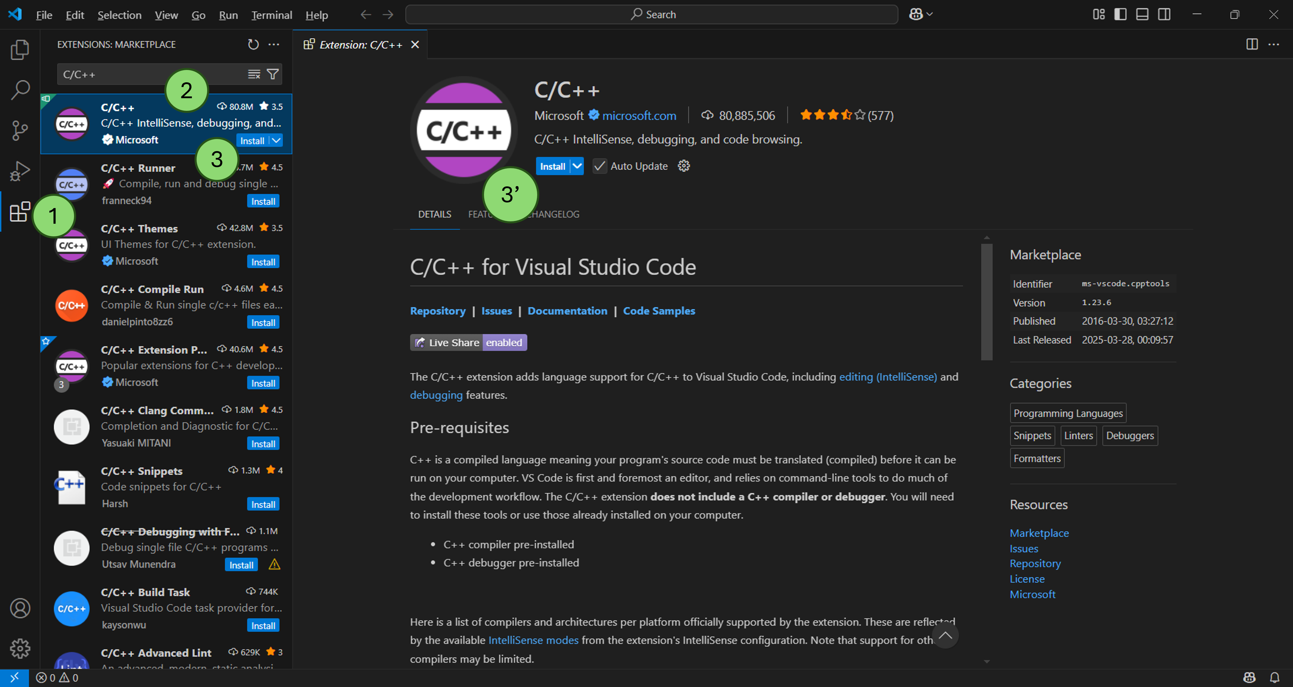 Install the required extension for working with C/C++ codes.
