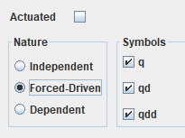 A joint can be set as driven using the joint properties panel in MBsysPad